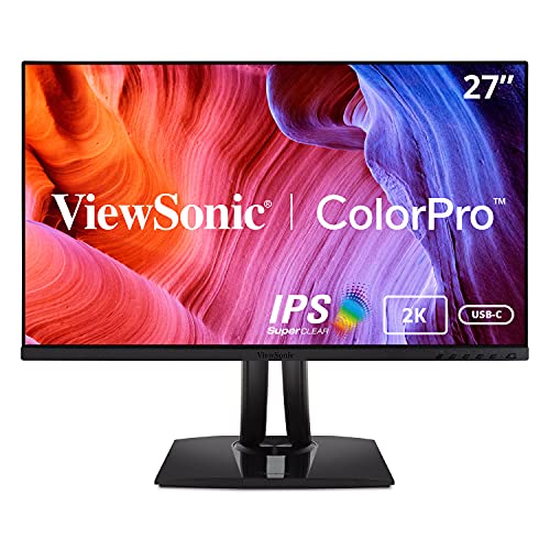 ViewSonic VP2756-2K 27 Inch Premium IPS 1440p Ergonomic Monitor with Ultra-Thin Bezels, Color Accuracy, Pantone Validated, HDMI, DisplayPort and USB Type C for Professional Home and Office