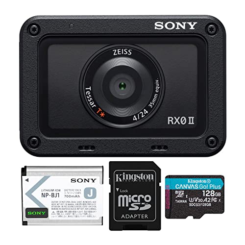 Sony Cyber-Shot DSC-RX0 II Digital Camera with Extra Sony NP-BJ1 Battery and Kingston 128GB V30 A2 MicroSD Bundle (3 Items)