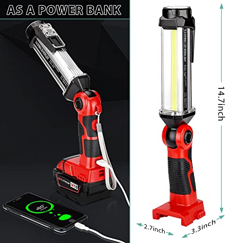 Cordless LED Work Light for Milwaukee 18v M18 Li-ion Battery, Hiesuan 35W 2000LM Outdoor Flashlight Portable Camping Lanterns with Hook, 90°Rotatable for Car Repairing, Job Site Lighting, Emergency