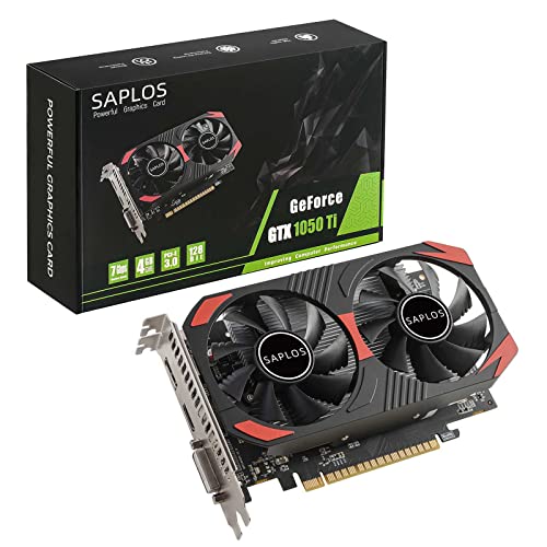 SAPLOS GTX 1050 Ti Gaming Graphics Card, 4GB, 128 Bit, GDDR5, DisplayPort HDMI DVI, Computer GPU, PC Video Cards, Dual Air Cooling, PCI Express x16 3.0, DirectX 12, 8K Displays Support