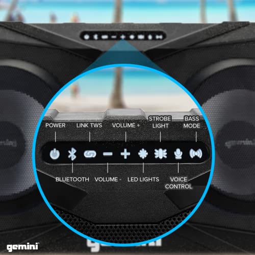 Gemini Sound Sounsplash SOSP-8BLK 400 Watt Wireless Rechargeable Floating IP67 Waterproof LED Lit Bluetooth Party Speaker with Voice Control, Cupholders and Back Storage Compartment for Pool/Beach