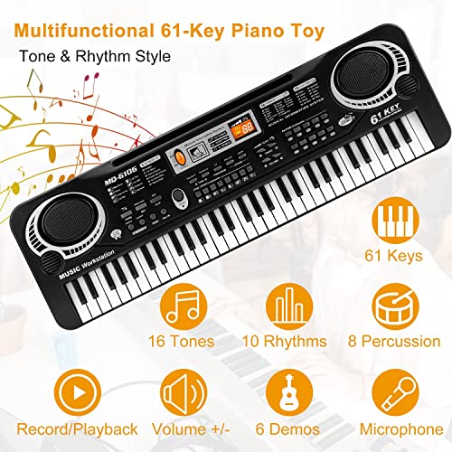 61 Keys Piano Keyboard Digital Music Electronic Keyboard Electric Piano Musical Instrument Kids Learning Keyboard with Microphone For Beginners Kids Girls Boys