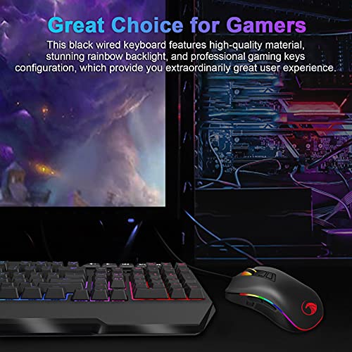 NPET K31 Gaming Keyboard, Wired LED Backlit Computer Keyboard with 10 Dedicated Multimedia Keys, USB Ergonomic Wrist Rest Mechanical Feeling Keyboard for Windows/Desktop/Computer/PC