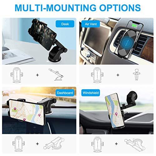 Wireless Car Charger Mount,HonShoop Auto-Clamping Qi 10W7.5W Fast Charging Car Phone Mount Air Vent Compatible with iPhone11/Pro/Max/XR/Xs Max/Xs/X/8/8Plus+Samsung S10/S10+/S9/S9+/Note (Silver)