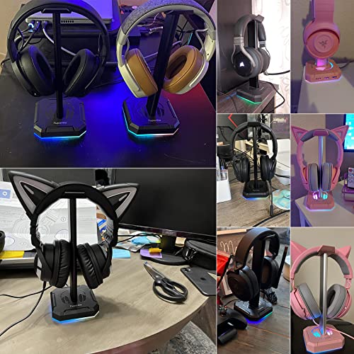 TuparGo G2 Headphone Stand for Desk PC Gaming Headset with Single Rolling RGB Light Suitable for Most Headphone Such as Gaming Headset/Bluetooth Headphone/Telephone Headset (Basic Black)