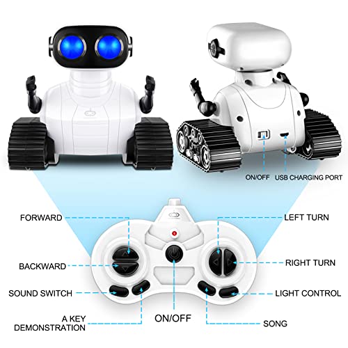 Robot Toy, RC Robot Toy with Music and LED Eyes, Singing, Dancing, Rechargeable RC Robot for Kids 3+ - White