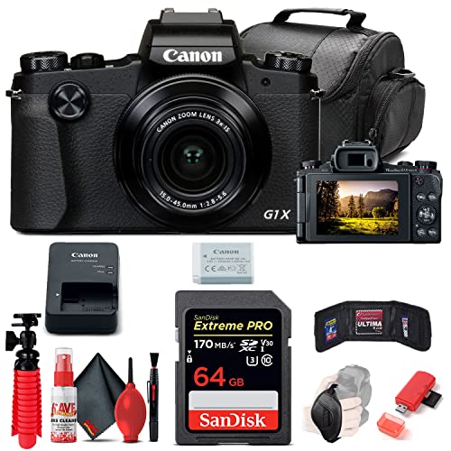 Canon PowerShot G1 X Mark III Digital Camera (2208C001), 64GB Memory Card, Card Reader, Deluxe Soft Bag, Flex Tripod, Hand Strap, Memory Wallet, Cleaning Kit (International Model)