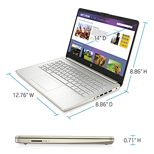 2021 Newest HP Premium 14-inch HD Laptop, Intel Dual-Core Processor Up to 2.8GHz, 16GB RAM, 64GB eMMC Storage, Webcam, Bluetooth, HDMI, Wi-Fi, Gold, Windows 10 with 1 Year Microsoft 365