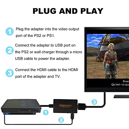 PS2 to HDMI Converter, Support 1080P and 720P Convert Adapter for PS2/PS1