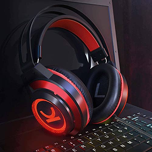 PC Gaming Headset, EZ.winpow Video Game Stereo Headphone with 7.1 Surround Sound with Noise Canceling Mic & Memory Foam Ear Pads for PC/PS5/PS4/Xbox One/Nintendo Switch Red