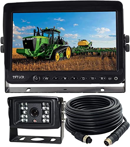 AHD 720P, 9" Wired Monitor Rear View Reverse Backup Night Vision Camera System for Agriculture Farm Tractor, Truck, RV, Forklift, Heavy Equipment, EXCAVTOR, Skid Steer