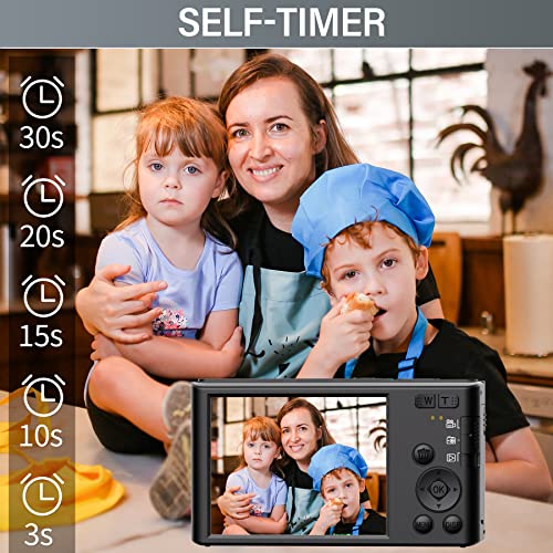 Digital Cameras for Photography, 4K & 44MP Vlogging YouTube Cameras with 32GB SD Card, Small Point and Shoot Digital Cameras for Beginners, and Teens -Black