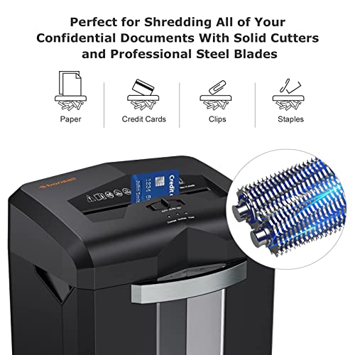 bonsaii Paper Shredder, 18-Sheet 60-Minutes Paper Shredder for Office Heavy Duty Cross-Cut Shredder with 6 Gallon Pullout Basket & 4 Casters, Anti-Jam High Security Mail Shredder for Home Use(C149-C)
