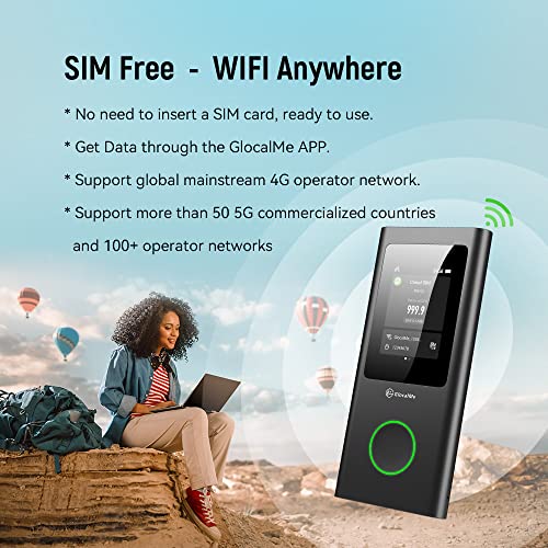 GlocalMe Numen Air 5G Mobile WiFi Router WiFi 5, Global Frequency Bands, No SIM Card Required, Supports 16 Devices Simultaneously, 5400 mAh Battery, Travel or Home WiFi Hotspot (Black)