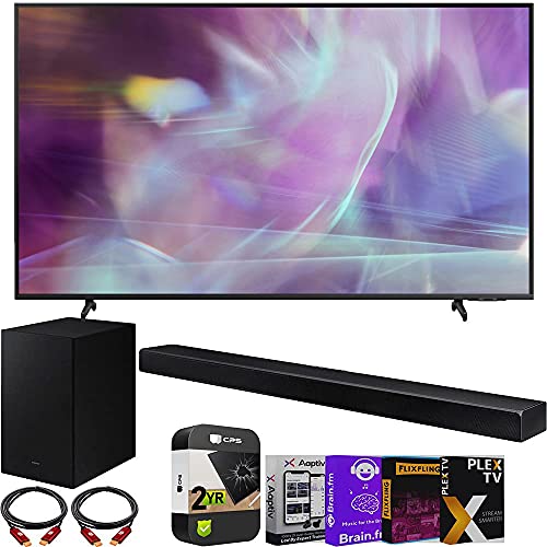Samsung QN55Q70AA 55 Inch QLED 4K UHD Smart TV Bundle with HW-A650 3.1ch Soundbar and Subwoofer with Premium 2 YR CPS Enhanced Protection Pack Streaming Kit Deco Gear 2 Pack HDMI Cables