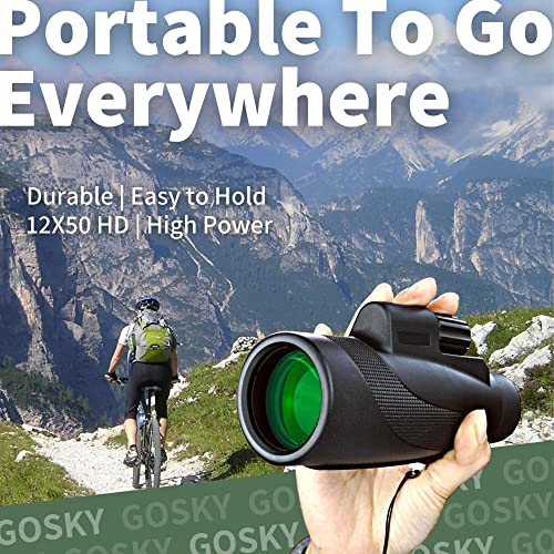 Gosky Titan 12X50 Monocular Telescope with Smartphone Holder - Waterproof Fog-Proof Shockproof Scope BAK-4 Prism FMC for Bird Watching Hunting Camping Traveling Wildlife Scenery