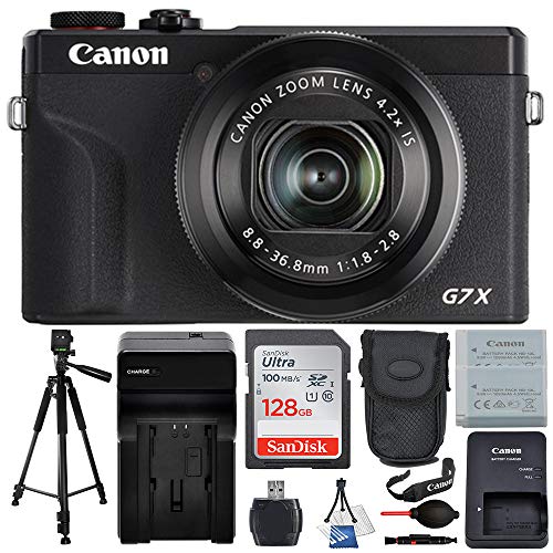 Canon PowerShot G7 X Mark III Digital Camera (Black) with Deluxe Accessory Bundle - Includes: SanDisk Ultra 128GB Memory Card, Spare NB13L Battery, 60” Tripod & Much More (International Version)