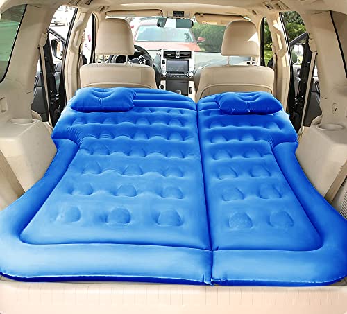 SUV Air Mattress Car Camping Travel Bed- Inflatable Thickened Car Air Bed with Electric Air Pump Portable Sleeping Pad Mattress for Travel Camping Upgraded Version (Blue)