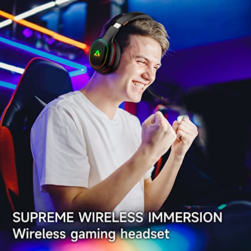 Wireless Gaming Headset for PS4 PS5 PC Nintendo Switch, 2.4GHz Bluetooth Gaming Headphones with Detachable Noise Canceling Microphone Black