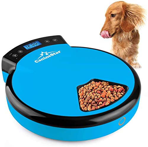 Automatic Pet Feeder for Cats Dogs, 5 Meal Food Dispenser Trays Cat Feeder Dry Wet Food Auto Feeder by CanineStar (Blue)