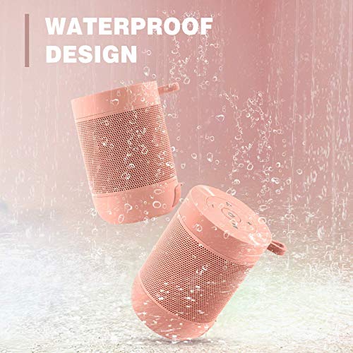 Portable Bluetooth Speaker, COMISO Small Wireless Shower Speaker 360 HD Loud Sound Stereo Pairing Waterproof Mini Pocket Size Built in Mic Support TF Card for Travel Outdoors Home Office Pink