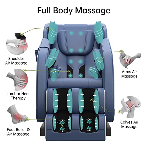 SMAGREHO 2022 New Massage Chair Recliner with Zero Gravity, Full Body Air Pressure, Heat and Foot Roller Included, Blue