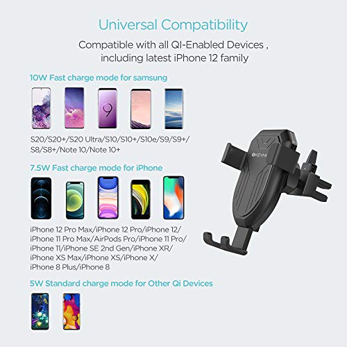 Keymox Wireless Charger, 10W Car Mount with Air Vent Phone Holder, 7.5W for iPhone 11, 11 Pro, 11 Pro Max, XS Max, XS, XR, X, 10W for Galaxy S10 S9 S8, Note 10 Note 9(Include Car Charger) (B08LL545PW)