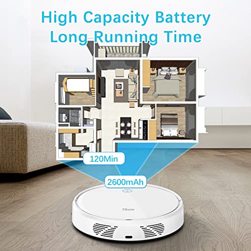 Robot Vacuum Cleaner- Tikom G6000 Robot Vacuum, 2200Pa Suction, Self-Charging, Good for Pet Hair, Carpets, Hard Floors, White