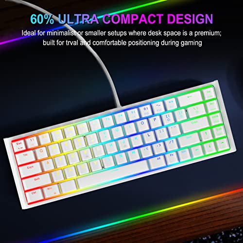 NPET K62 60% Gaming Keyboard, RGB Backlit Ultra-Compact Gaming Keyboard, Mini Wired Computer Membrane Keyboard for Windows PC Gamers(68 Keys, White)