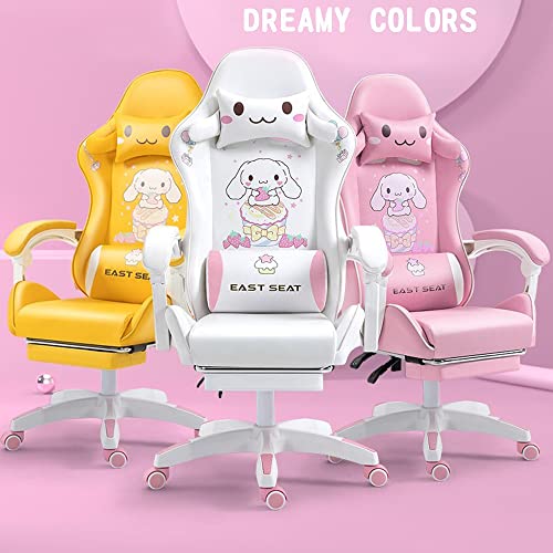 Gaming Chair Cinnamoroll WCG Gaming Chair Girls Cute Computer Armchair with Reclining Chair with Headrest and Lumbar Support Swivel Lifting Adjustable Chair with Footrest Blue