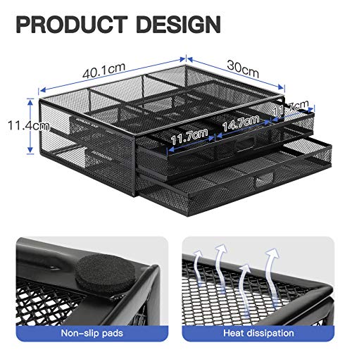 Monitor Stand, Monitor Stand with Drawer, Monitor Riser Mesh Metal, Desk Organizer, Monitor Stand with Storage, Desktop Computer Stand for PC, Laptop, Printer - HUANUO