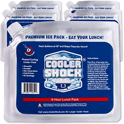 Cooler Shock Reusable Ice Packs for Cooler - 5 Pc Strong, Reusable, Premium Ice Pack and Lunch Cooler Set for Long Term Use - Cools Faster Than Ice - Cooler Accessories - Lunch Box Size