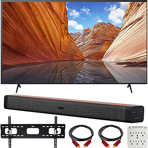 Sony KD65X80J 65 inch X80J 4K Ultra HD LED Smart TV Bundle with Deco Home 60W 2.0 Channel Soundbar, 37"-100" TV Wall Mount Bracket Bundle and 6-Outlet Surge Adapter