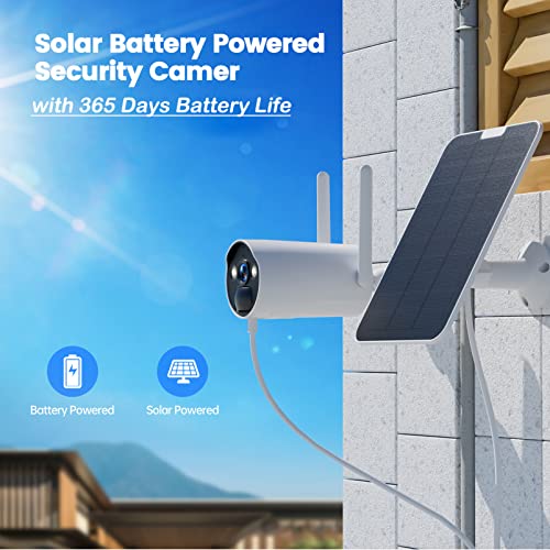 【3MP + PIR Motion Detection】Wireless Solar Security Camera System Outdoor, Wire-Free Home Security Camera with Floodlight & Siren, Color Night Vision, 2-Way Audio, Cloud/SD Storage