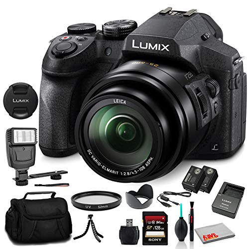 Panasonic Lumix DMC-FZ300 Digital Camera (DMC-FZ300K) - Bundle - with 128GB Memory Card + DMW-BLC12 Battery + Digital Flash + Soft Bag + 12 Inch Flexible Tripod + Cleaning Set + More