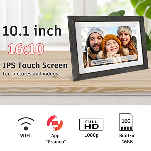 10.1 Inch Digital Picture Frame WiFi,Puupll IPS HD Digital Photo Frame, Touch Screen Electronic Picture Video Auto Display Albums Frameo App,Parents Gift