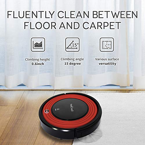 Robot Vacuum Cleaner and Dock - 1500pa Suction w/ Scheduling Activation and Charging Dock - Robotic Auto Home Cleaning for Carpet Hardwood Floor Pet Hair & Allergies Friendly - Pure Clean PUCRC95, Red