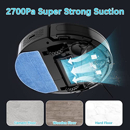 Robot Vacuum and Mop, Tikom G8000 Robot Vacuum Cleaner, 2700Pa Strong Suction, Self-Charging, Good for Pet Hair, Hard Floors, Black