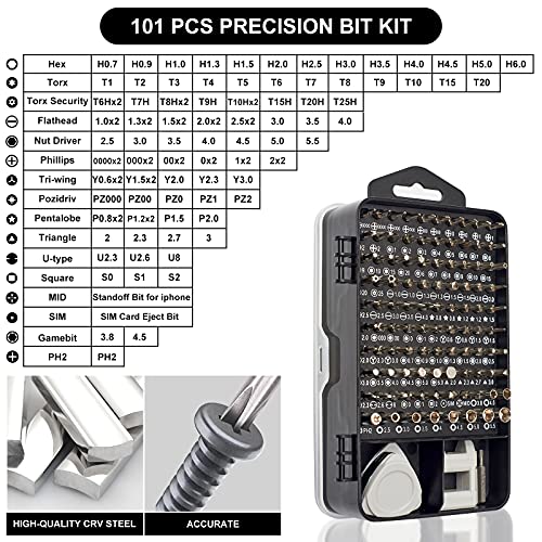 STREBITO Precision Screwdriver Set 124-Piece Electronics Tool Kit with 101 Bits Magnetic Screwdriver Set for Computer, Laptop, Cell Phone, PC, MacBook, iPhone, Nintendo Switch, PS4, PS5, Xbox Repair