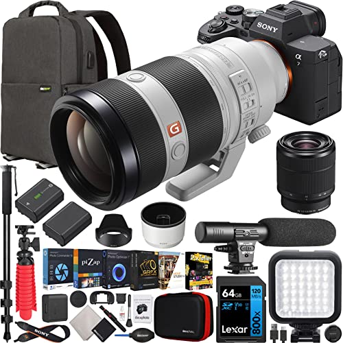 Sony a7 IV Full Frame Mirrorless Camera Body with 2 Lens Kit FE 100-400mm F4.5-5.6 GM OSS G Master + 28-70mm ILCE-7M4K/B + SEL100400GM Bundle w/Deco Gear Backpack +Monopod+2 Battery, LED& Accessories