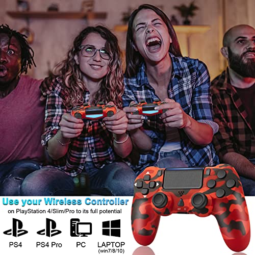 OUBANG Remote Work with PS4 Controller, Red Camo Gamepad Compatible with Playstation 4 Controllers, Wireless Game Control for PS4 Controller Pro, Pa4 Controller for Playstation 4 Slim Camouflage Gift