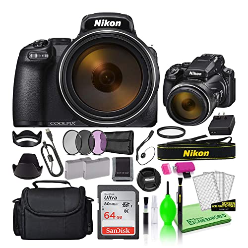 Nikon COOLPIX P1000 16MP 125x Optical Zoom Digital Camera (26522) Deluxe Bundle Kit -Includes- Sandisk 64GB SD Card + Large Camera Bag + Filter Kit + Spare Battery + Cleaning Kit + More