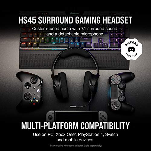 Corsair HS45-7.1 Virtual Surround Sound Gaming Headset w/USB DAC - Memory Foam Earcups - Discord Certified - Works with PC, Xbox Series X, Xbox Series S, PS5, PS4, Nintendo Switch, MacOS - Carbon