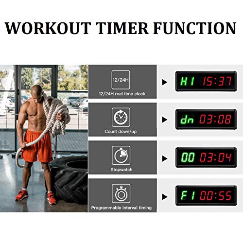 Ledbrigym Gym Timer Clock Digital Interval Tabata Workouts Fitness Wall Small with Remote Home Garage Office Jujitsu School Referee Studio Church Service (Two Green+Four Red 1.5")