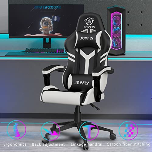 Gaming Chair, JOYFLY Gaming Chair Gamer Chair for Ergonomic PC Computer Gaming Chair for Adults with High Back, Headrest, and Lumbar Support(Black-White)