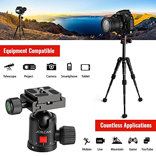 JOILCAN Tabletop Tripod 20in Aluminum Portable Desktop Camera Mini Tripod, Compact Travel Tripod Loads up to 15 lbs for DSLR Video with 360 Degree Ball Head & Tablet/Phone Mount - H20 Black