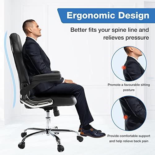 JHK Gaming Chair Ergonomic Office Chair, PU Leather Gamer Chair with Padded Flip-up Armrests and Lumbar Support, Height Adjustable Computer Desk Chair PC Gaming Chair for Adults Teens, Grey