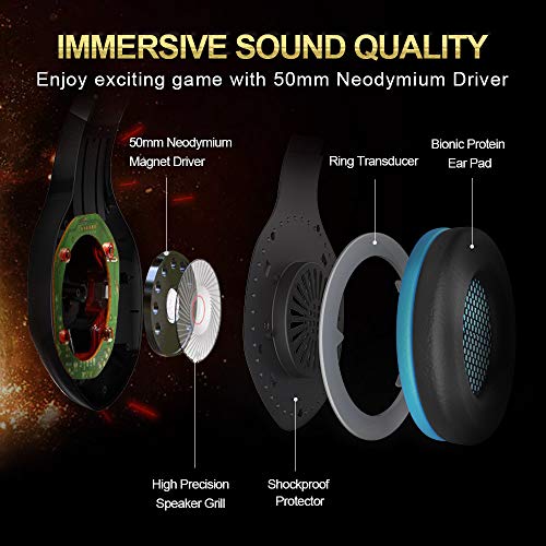 NPET HS10 Stereo Gaming Headset for PS4 PC Xbox One PS5 Controller, Noise Cancelling Over Ear Headphones with Mic,LED Light, Bass Surround, Soft Memory Earmuffs for Laptop Mac Nintendo NES Games