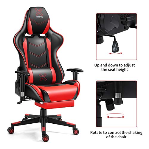 X-VOLSPORT Massage Gaming Chair with Footrest Reclining High Back Computer Game Chair with Lumbar Support and Headrest, Racing Style Video Gamer Chair Red