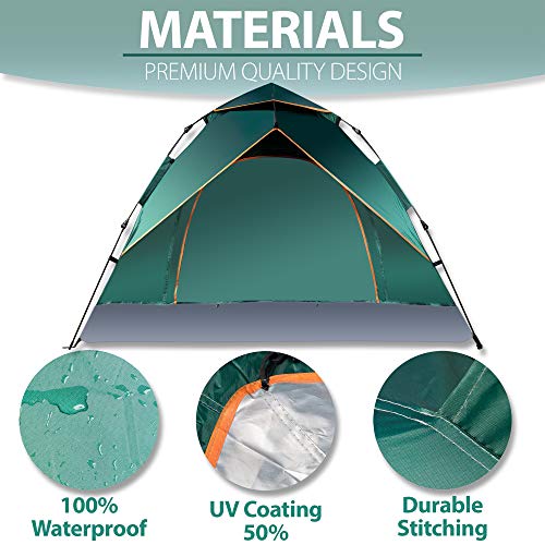 Zone Tech Family Instant Pop Up Tent – 30 Seconds Easy Setup Portable Waterproof and Windproof 3-4 Person Camping, Hiking, Traveling Automatic Pop Up Family Tent - Perfect for Outdoor Activities